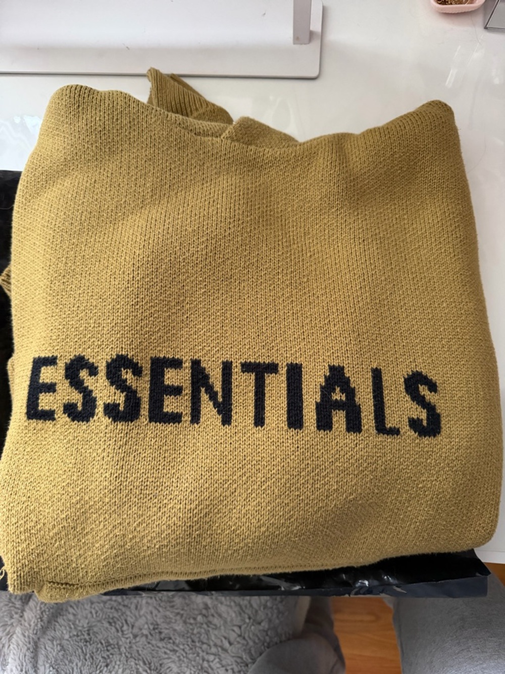 Essentials Men’s Crewneck Sweater in Mustard with Black Logo